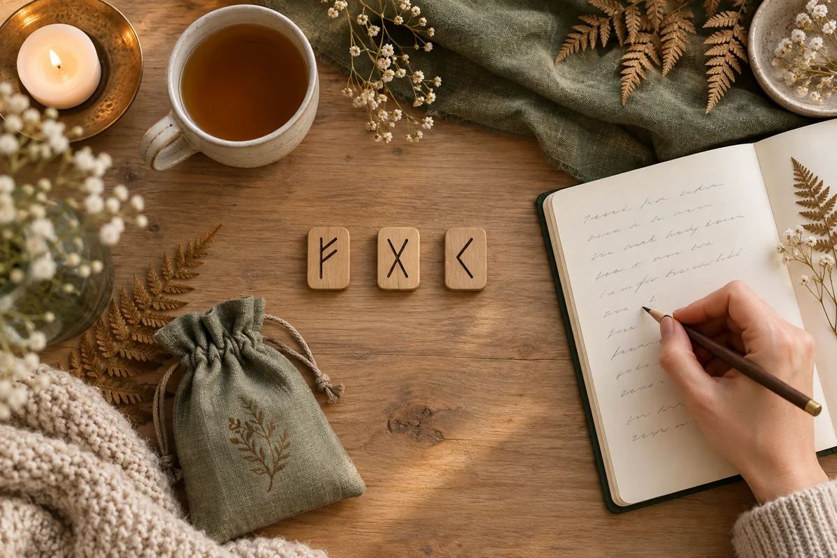 Расклад из трёх рун рядом с руническим дневником
